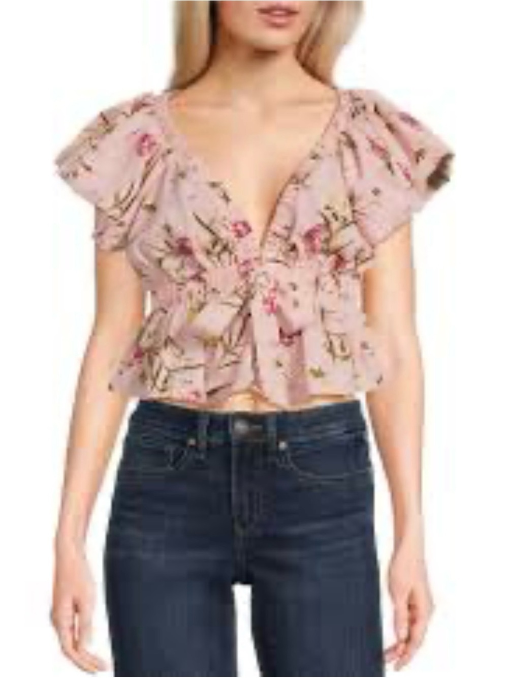 evolutionary Floral Tie-Front Ruffle Blouse - Pink